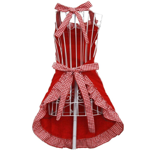 Women's Plaid Bowknot Pocket Apron Adjustable Lace-up 2