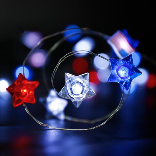 Christmas String Lights Red White Blue 9.84 FT with Remote