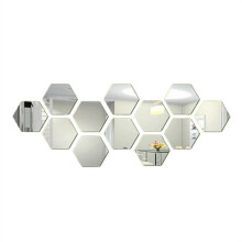 Hexagon Mirror Wall Stickers Silver 12PCS