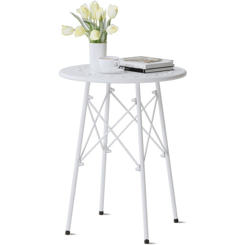 Outdoor Metal Side Table Round Weatherproof White
