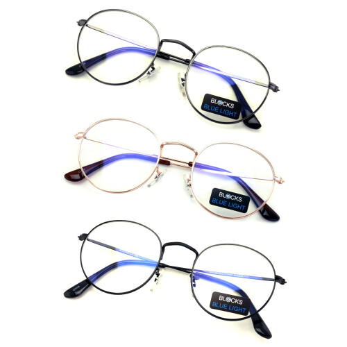 Women's Round Metal Blue Light Blocking Glasses 3 Pairs 1