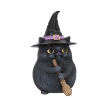 Cat-shaped resin broomstick decor for Halloween