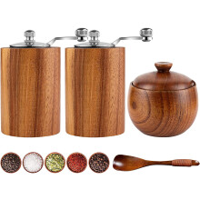 WOVTE Manual Pepper Grinder Set Wood Handle Metal Crank 2