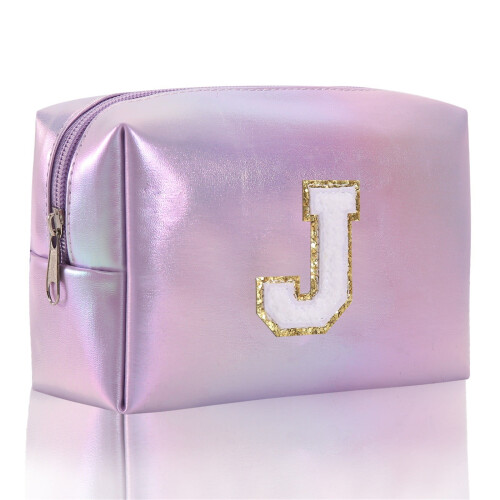 Purple embroidered alphabet makeup bag extra large 1