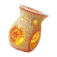 Mosaic glass oil burner candle holder orange