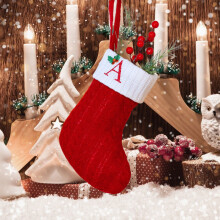 White knitted Christmas tree cuff stockings with monogram