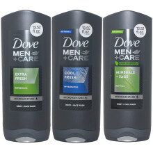 Dove Men Body Wash, Variety Set Of 3, Cool Fresh, Extra Fresh And Minerals + Sage, 13.5 Oz. Each