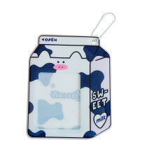 Kawaii milk bottle photocard holder with keychain