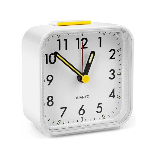Quartz Alarm Clock with Nightlight White Battery Operated