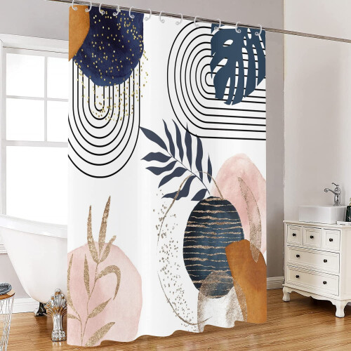 Boho Leaf Shower Curtain Waterproof 72x72 Inches with 12 1
