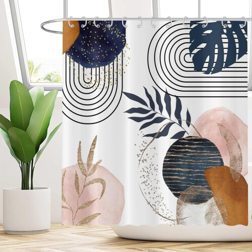 Boho Leaf Shower Curtain Waterproof 72x72 Inches with 12 2