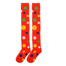 Calcetines largos de cosplay de payaso para mujeres y niñas, divertidos, coloridos, con estampado irregular de lunares rojos.