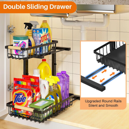 Under Sink Organizer White Height Adjustable 2-Tier 2