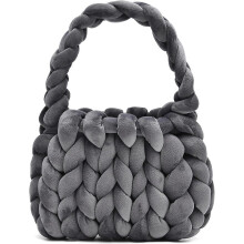 Bolsos de mano tejidos a mano para mujer, bolso de hombro de punto grueso, bolso trenzado hecho a mano.