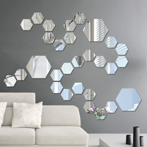 Hexagon Mirror Wall Stickers Silver 12PCS 1