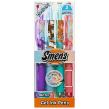 Dessert Smens - 4 Penne Gel Glitter Colorate con Impugnatura Profumata (Tutti Frutti, Gelato, Smores, Orsetto Gummy)