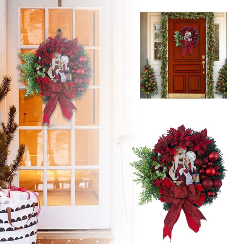 Red Christmas Wreath with Lights and Bow 2024 1