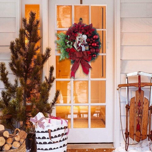 Red Christmas Wreath with Lights and Bow 2024 2