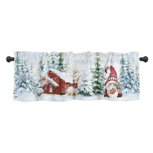 Red Christmas tree curtain panel with snowman and snowflake
