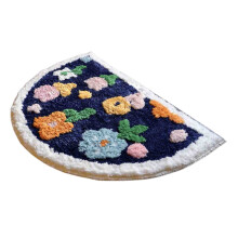 Washranp Boho Halvrund Dörrmatta, Blommig Tecknad Panda Mönster Halkfri Tvättbar Halvrund Matta Absorberande Badrumsmatta för Kök Vardagsrum