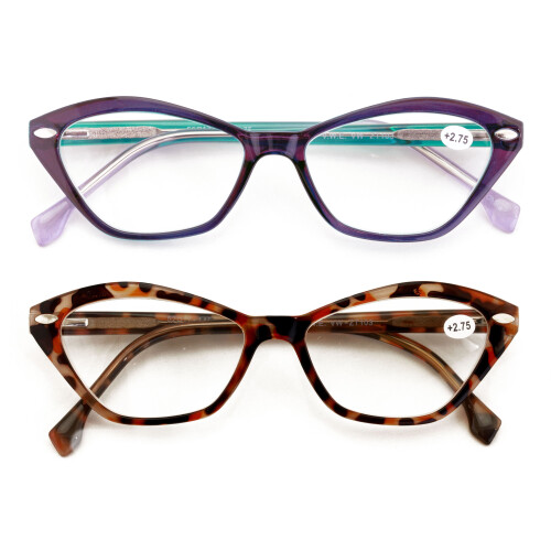 Women's Hexagon Cateye Optical Frames 2 Pairs +1.75