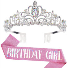 Women's Birthday Crown and Sash with Rhinestones, 1 Set