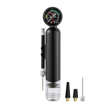 Mini basketball pump with gauge, 2 needles and 2 nozzles