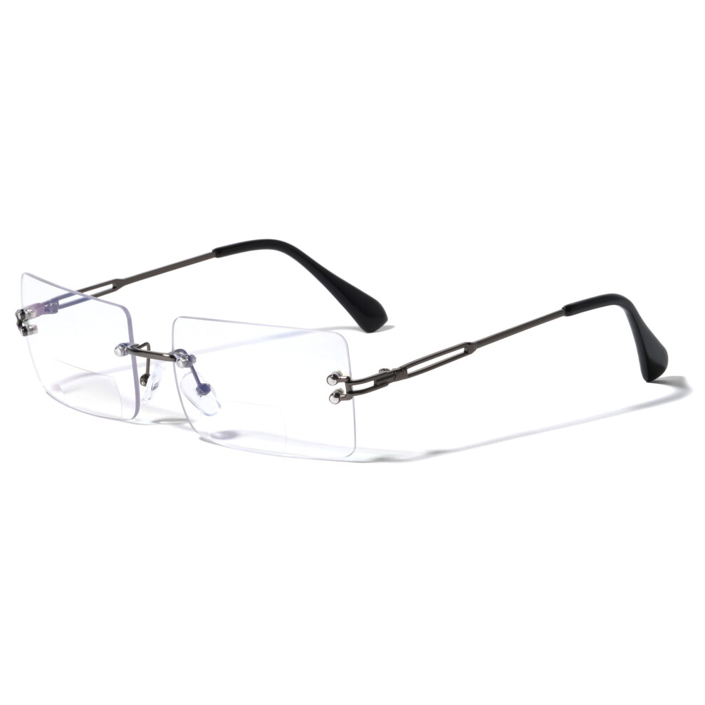 Men's metal rimless bifocal reading glasses +1.00 with blue