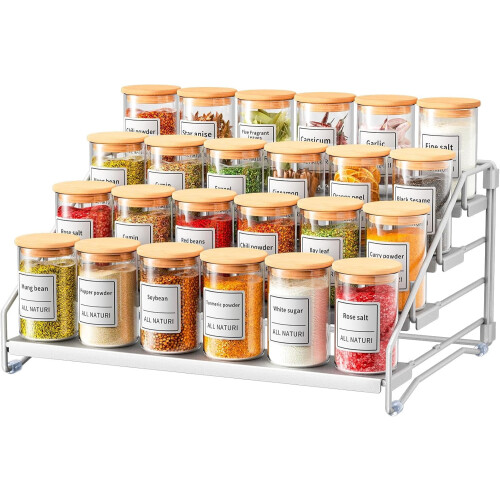Spice Rack Organizer Silver 4-Tier Expandable