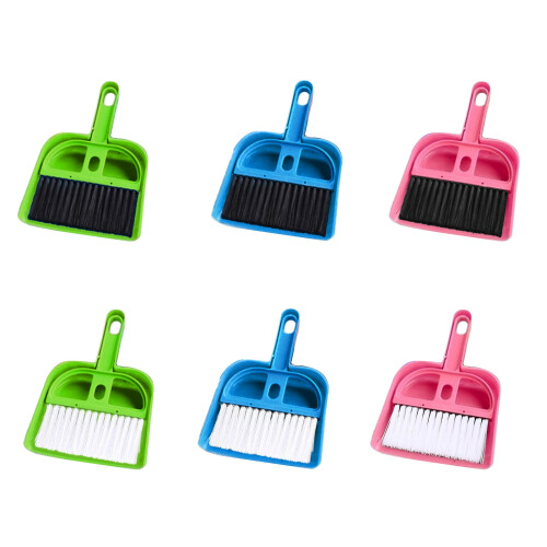 Small plastic dustpan and brush set for desk and car
