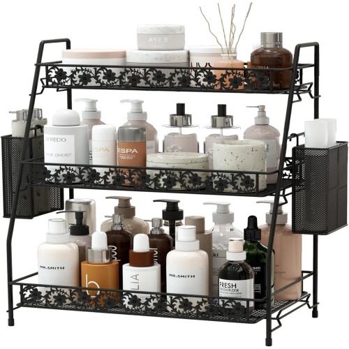 Bathroom counter organizer 3-tier with 2 metal baskets