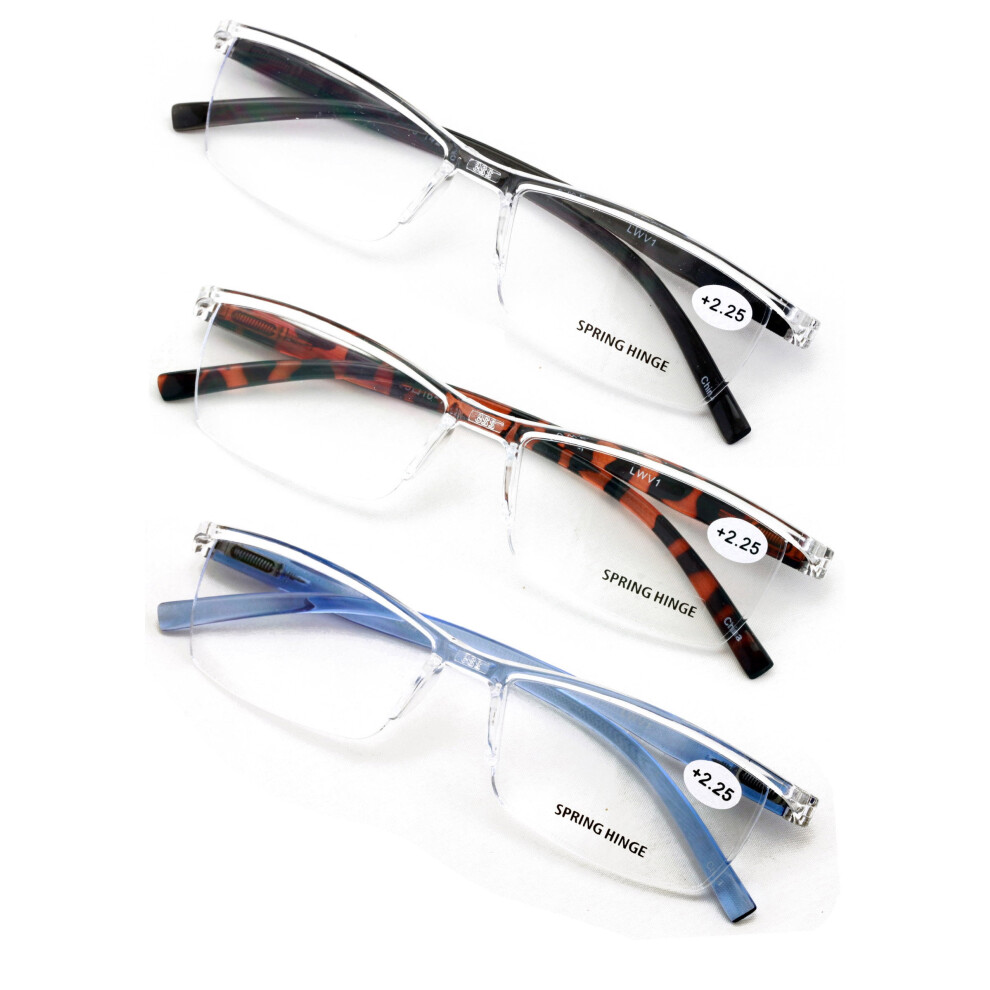 Reading Glasses Clear Lens Rectangular +1.25 3 Pairs