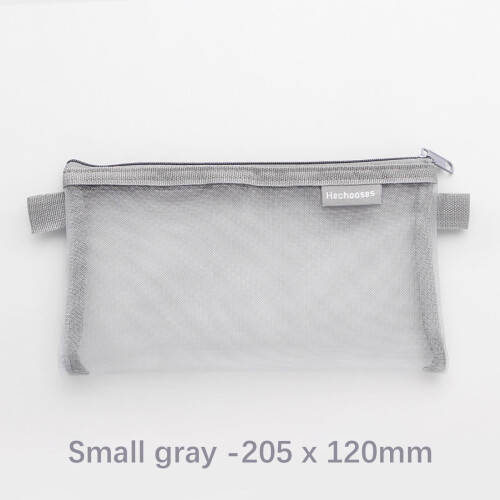 Nylon Mesh Pen Pouch Gray Clear Zipper