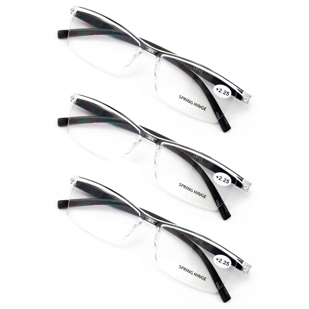 Reading Glasses Rectangular Clear Lens +2.00 3 Pairs