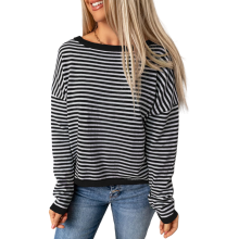 Blusa de Manga Larga para Mujer a Rayas Algodón Blanco Negro M — ropa mujer, camiseta rayas, estilo marinero