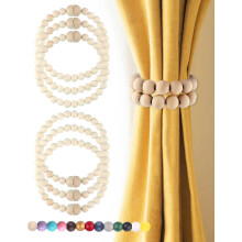 Magnetic Curtain Tiebacks Natural Wood Beads 6 Pack