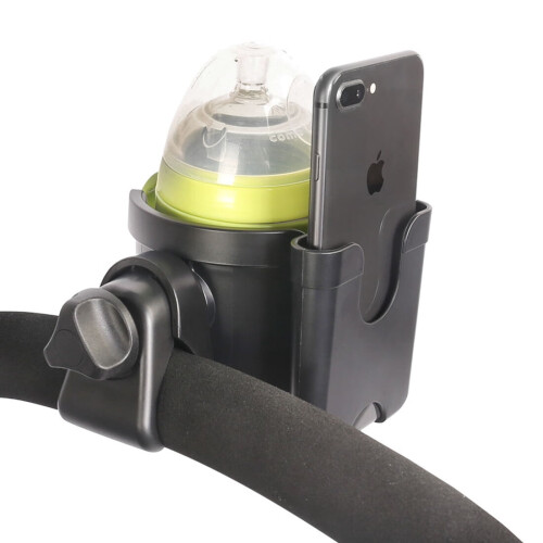 TITOUMI stroller cup holder with phone mount, black, 1