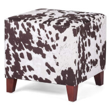 British-style cube ottoman footstool brown cow print