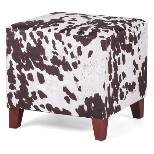 British-style cube ottoman footstool brown cow print