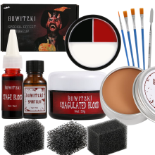 Kit de Maquillage pour Effets Spéciaux Halloween SFX Faux Sang — accessoires cosplay, maquillage zombie, cire cicatrices