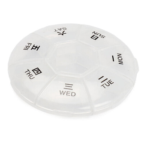 Round portable pill box weekly organizer 7-day