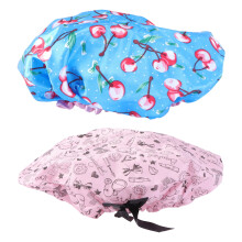 gorros de ducha impermeables y lavables de doble capa con estampado para mujeres y niñas (estilo cereza, estilo lazo rosa).