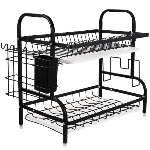 Two-Tier Kitchen Dish Drainer with Drip Tray 2
