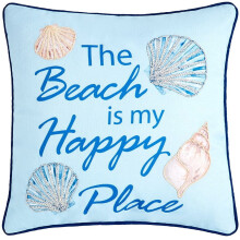Beach-themed embroidered square accent pillow