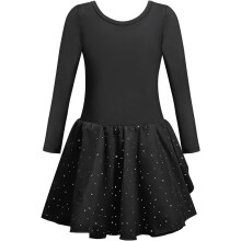 Justaucorps de Ballet avec Jupe Tutu Fille Manches Longues Noir 120 cm Tenue Danse Classique Gymnastique Coton Dos