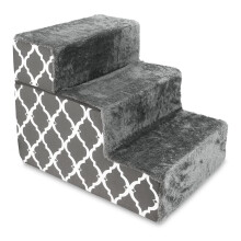Foam Pet Stairs Foldable 3-Step Gray Lattice 16.5 in