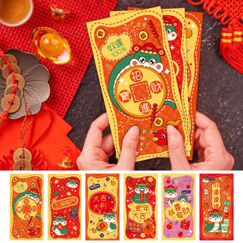 Red Envelopes Chinese New Year Snake Design 6 Pcs