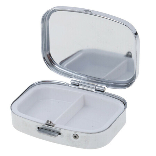 Metal pill box container silver round and rectangular 50mm