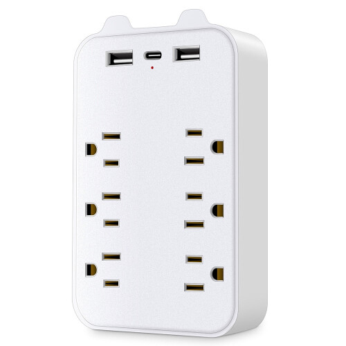 Πολύπριζο 6 πριζών 3000W με 3 θύρες USB, προστασία από υπερτάσεις και πρίζες σε μεγάλη 1