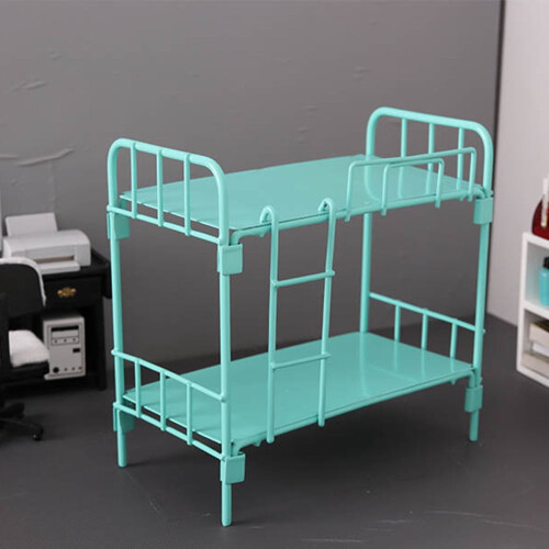 Miniature bunk beds dollhouse toy blue dormitory model 2